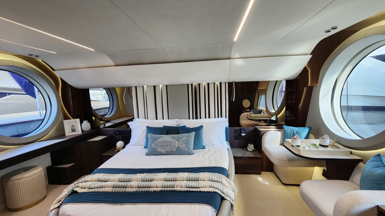Master stateroom of the Aicon Yachts USA Vivere 66